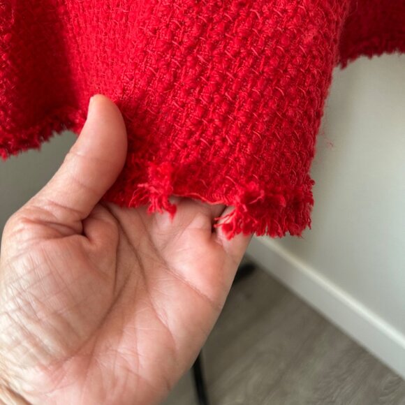 Kate Spade A Line Red Sleeveless Textured Knit Dress Ruffle Hem & Fringe Trim 2 - Picture 11 of 12